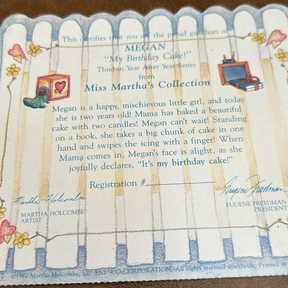 NWT ENESCO 1992 Miss Martha’s Collection MEGAN, “My Birthday Cake” 321567. - Picture 8 of 11